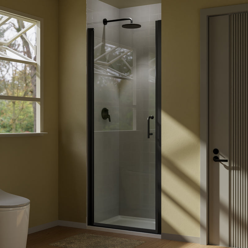 Supfirm 30 in. to 31-3/8 in. x 72 in. Semi-Frameless Pivot Shower Door with 1/4" Clear Glass, Certified Thick Clear Tempered Glass, 304 Stainless Steel Hardware (Black)