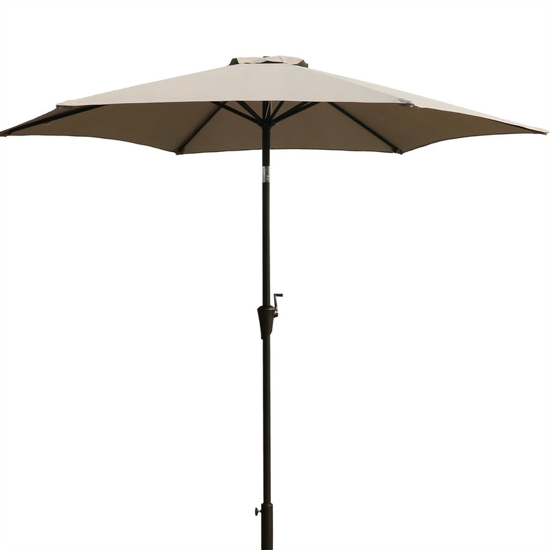 Supfirm 8.8 feet Outdoor Aluminum Patio Umbrella, Patio Umbrella, Market Umbrella with 42 Pound Square Resin Umbrella Base, Push Button Tilt and Crank lift, Gray