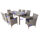 Supfirm 9 piece Outdoor Patio Wicker Dining Set Patio Wicker Furniture Dining Set Glass Top Grey