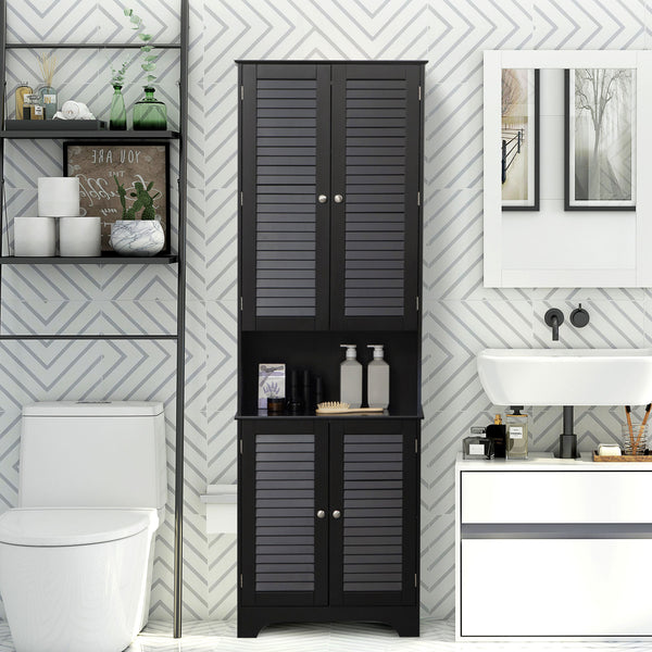 Supfirm Tall Narrow Bathroom Storage Cabinet with Doors and Shelf Adjustability, Freestanding Bathroom Linen Cabinet with 2 Cabinets and Countertop, Bathroom Floor Cabinet, Black