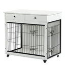 Dog Crate Furniture, Wooden Dog Crate End Table, 38.4 Inch Dog Kennel with 2 Drawers Storage, Heavy Duty Dog Crate, Decorative Pet Crate Dog Cage for Large Indoor Use (White) 38.4" L×23.2" W×35" H - Supfirm