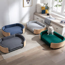 Scandinavian style Elevated Dog Bed Pet Sofa With Solid Wood legs and Bent Wood Back, Velvet Cushion,Large Size - Supfirm