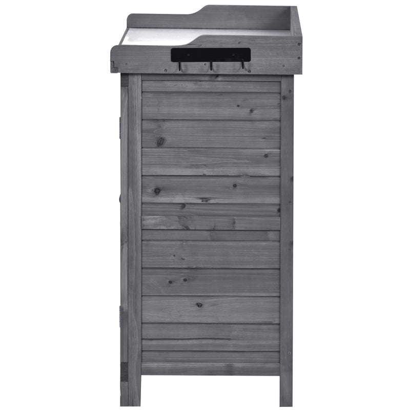 Supfirm TOPMAX Outdoor 39" Potting Bench Table, Rustic Garden Wood Workstation Storage Cabinet Garden Shed with 2-Tier Shelves and Side Hook, Grey