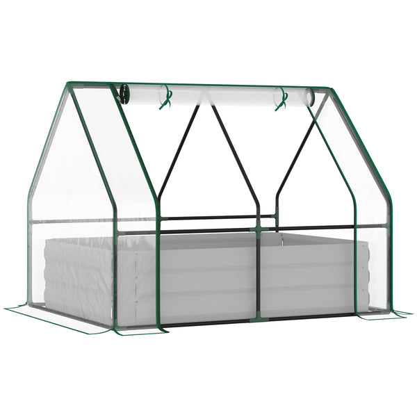 Supfirm 4' x 3' Galvanized Raised Garden Bed with Mini PVC Greenhouse Cover, Outdoor Metal Planter Box with 2 Roll-Up Windows for Growing Flowers, Fruits, Vegetables and Herbs, Clear