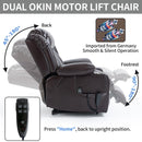 Dual Motor Infinite Position Up to 350 LBS Leatheraire Power Lift Recliner Chair, Heavy Duty Motion Mechanism with 8-Point Vibration Massage and Lumbar Heating, Stainless steel Cup Holders, Brown - Supfirm