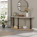 Supfirm 60 inch Long Semi Circle Demilune Sofa Table for Small Hallway Entryway Space, Wooden Half Moon Sturdy Console Tables, Grey&Natural Colour