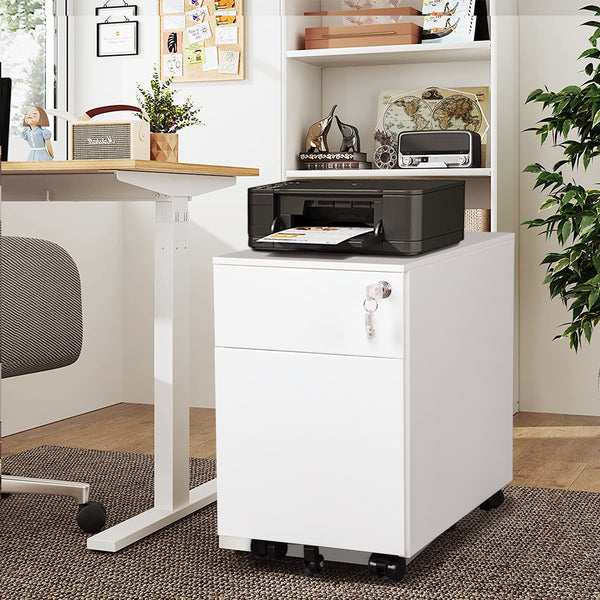 Supfirm 2 Drawer Mobile File Cabinet with Lock Metal Filing Cabinet for Legal/Letter/A4/F4 Size, Fully Assembled Include Wheels, Home/Office Design,WHITE