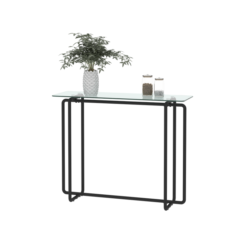 Supfirm Console Table single layer tempered glass rectangular porch table black leg double tempered glass tea table,Transparent