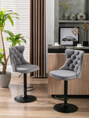 A&A Furniture,Swivel Velvet Barstools Adjusatble Seat Height from 25-33 Inch,17.7 inch base, Modern Upholstered Bar Stools with Backs Comfortable Tufted for Home Pub and Kitchen Island,Gray,Set of 2 - Supfirm
