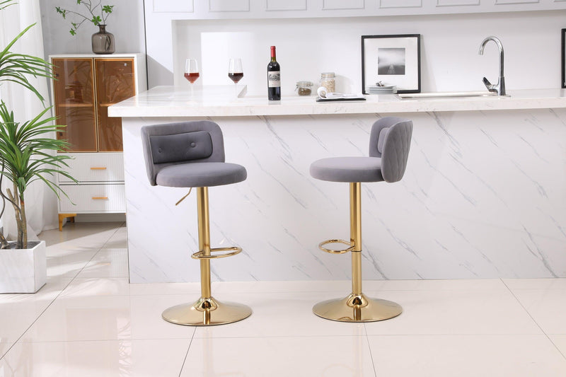 Modern Barstools Bar Height, Swivel Velvet Bar Stool Counter Height Bar Chairs Seat Adjustable Tufted Stool with Back& Footrest for Home Bar Kitchen Island Chair (Grey, Set of 2) - Supfirm