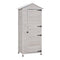 Supfirm 36" x 25" x 79" Wooden Storage Shed Cabinet, Outdoor Tool Shed Organizer with 4-Tier, 3 Shelves with Handle Tin Roof Magnetic Latch Foot Pad, Light Grey