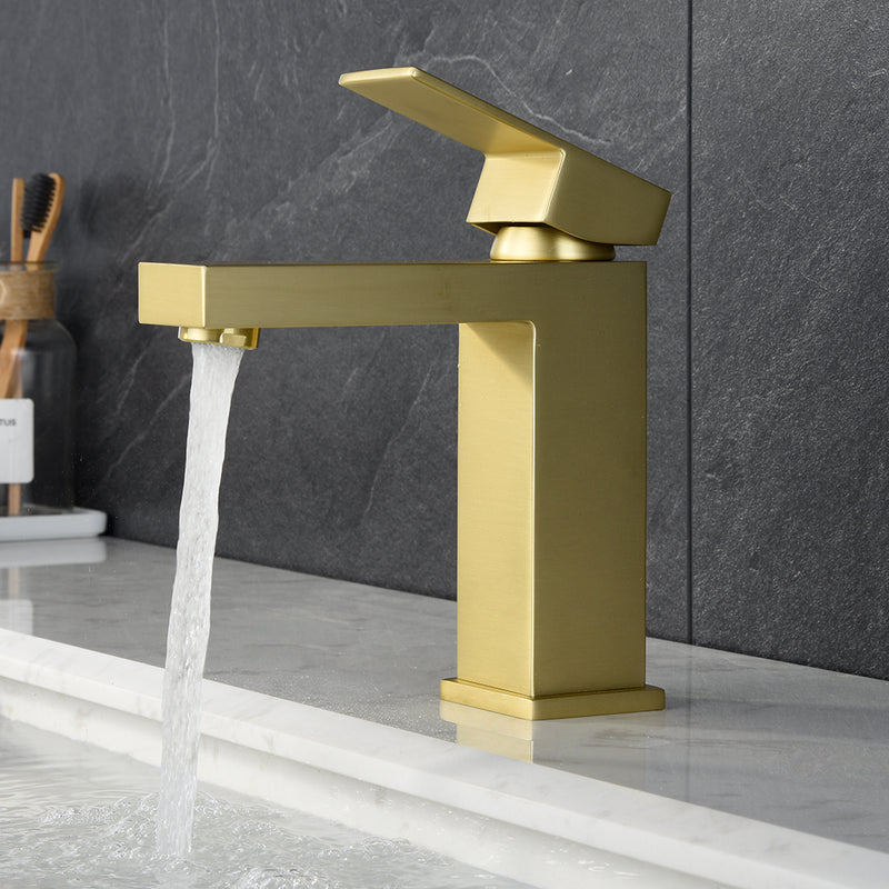 Supfirm Gold Bathroom Faucet, Brushed Gold Faucet for Bathroom Sink, Gold Single Hole Bathroom Faucet Modern Single Handle Vanity Basin Faucet