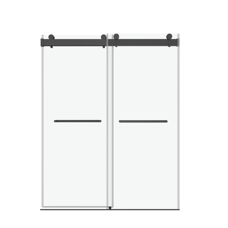 Supfirm 72" W x 76" H Double Sliding Frameless Soft-Close Shower Door with Premium 3/8 Inch (10mm)  Thick Tampered Glass in Matte Black Stainless Steel 22D02-72MB