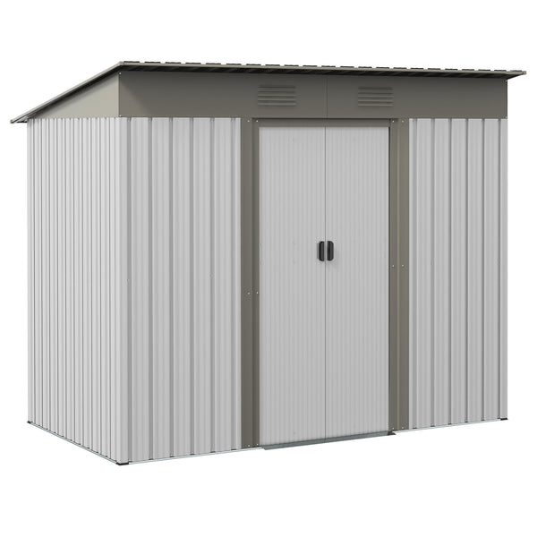 Supfirm 7' x 4' Metal Lean to Garden Shed, Outdoor Storage Shed, Garden Tool House with Double Sliding Doors, 2 Air Vents for Backyard, Patio, Lawn, Silver