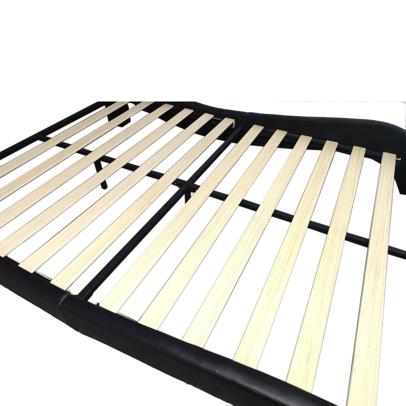 Faux Leather Upholstered Platform Bed Frame with led lighting, Bluetooth connection to play music control, Backrest vibration massage, Curve Design, Wood Slat Support, Exhibited Speakers,Queen - Supfirm