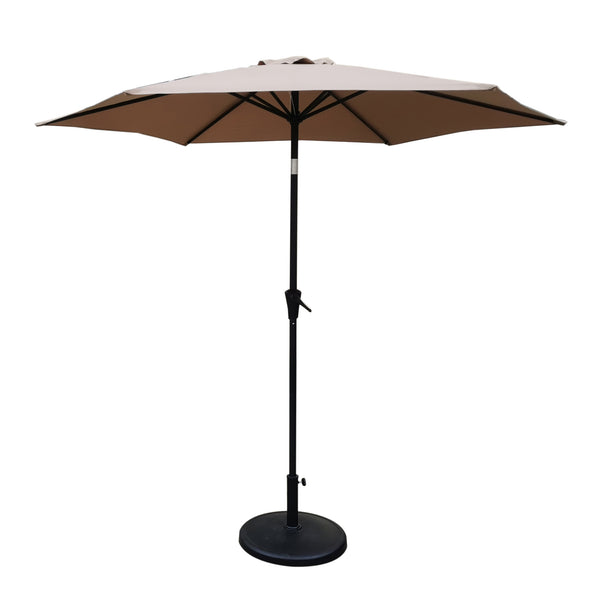 Supfirm 8.8 feet Outdoor Aluminum Patio Umbrella, Patio Umbrella, Market Umbrella with 42 pounds Round Resin Umbrella Base, Push Button Tilt and Crank lift, Taupe