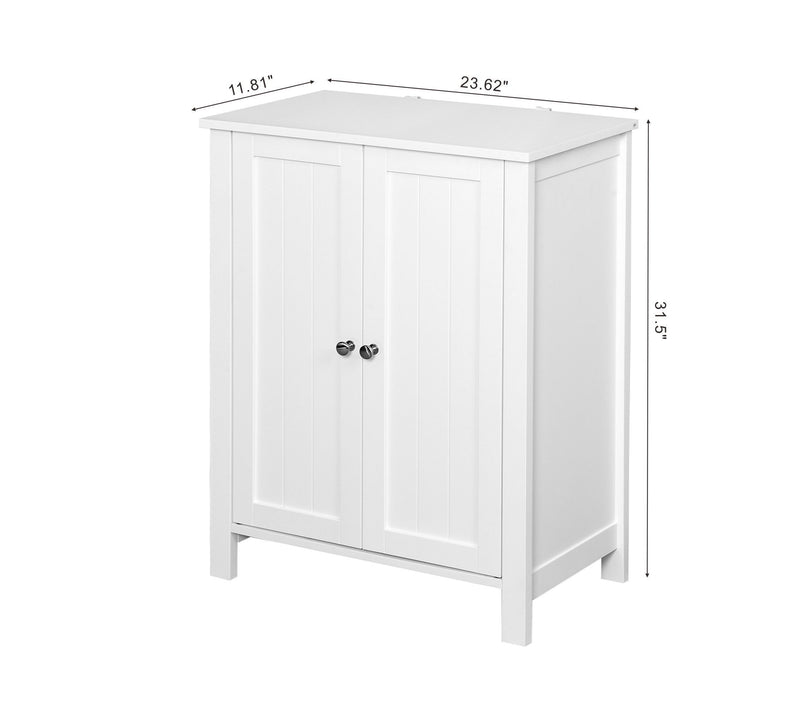 Supfirm Bathroom Floor Storage Cabinet with Double Door Adjustable Shelf, White