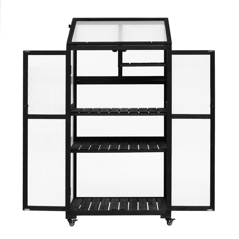 Supfirm TOPMAX 62inch Height Wood Large Greenhouse Balcony Portable Cold Frame with Wheels and Adjustable Shelves for Outdoor Indoor Use, Black
