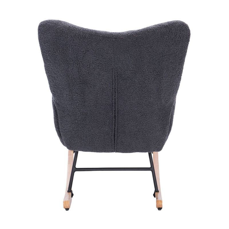 Supfirm Teddy Upholstered Nursery Rocking Chair for Living Room Bedroom(DARK GREY Teddy)