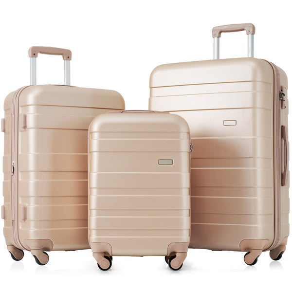 Supfirm Luggage Sets New Model Expandable ABS Hardshell 3pcs Clearance Luggage Hardside Lightweight Durable Suitcase sets Spinner Wheels Suitcase with TSA Lock 20''24''28''( Champagne)
