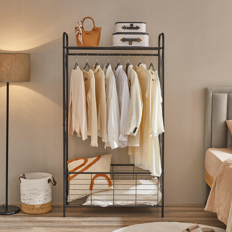 Freestanding Garment Rack, Open-Style Wardrobe, Hanging Rail with Metal Basket, and Heavy-Duty Metal Clothes Rack,Bathroom Storage Shelves - Supfirm