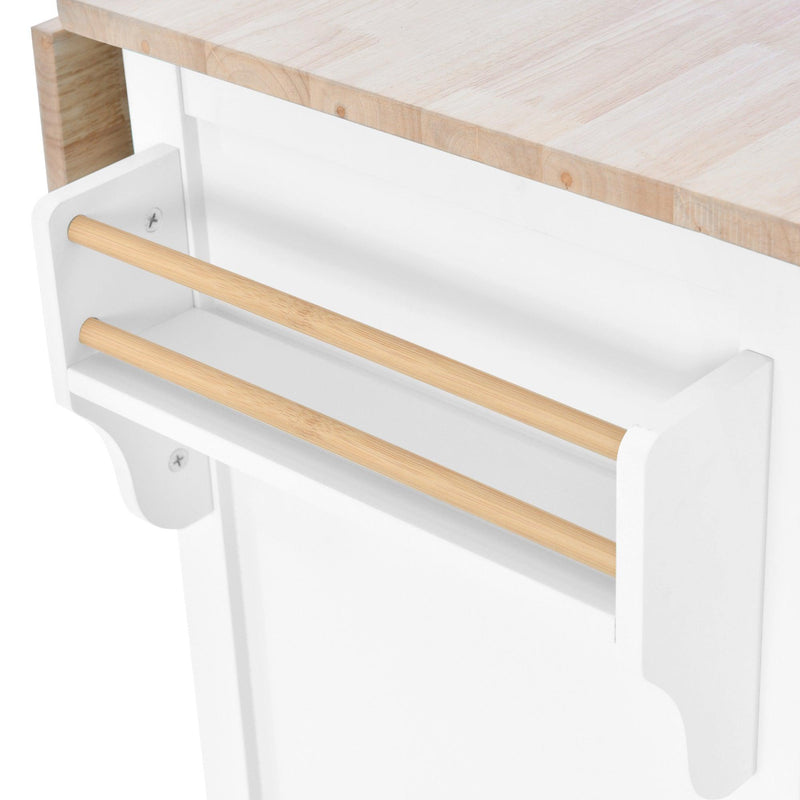 Kitchen Cart with Rubber wood Drop-Leaf Countertop, Concealed sliding barn door adjustable height,Kitchen Island on 4 Wheels with Storage Cabinet and 2 Drawers,L52.2xW30.5xH36.6 inch, White - Supfirm