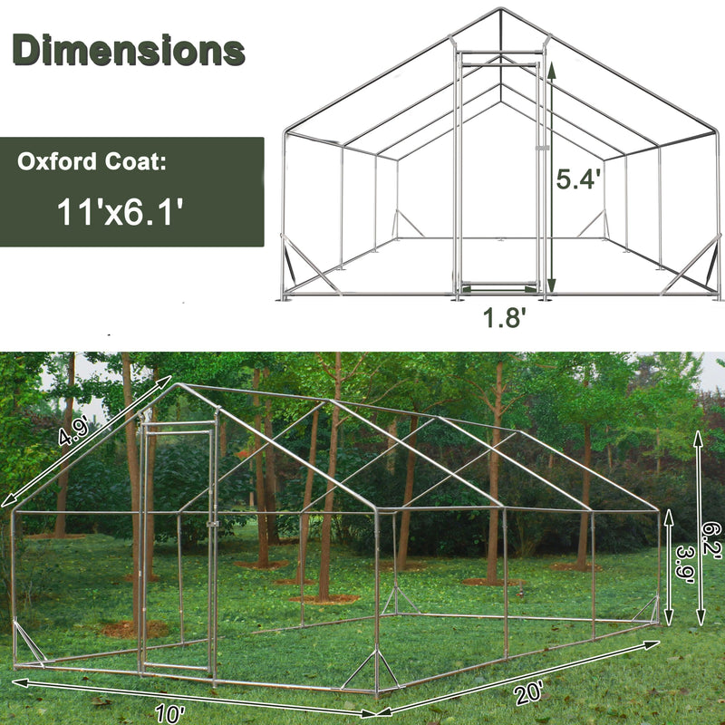 Large Metal Chicken Coop, Walk-in Chicken Run,Galvanized Wire Poultry Chicken Hen Pen Cage, Rabbits Duck Cages with Waterproof and Anti-Ultraviolet Cover for Outside(10' L x 20' W x 6.56' H) - Supfirm