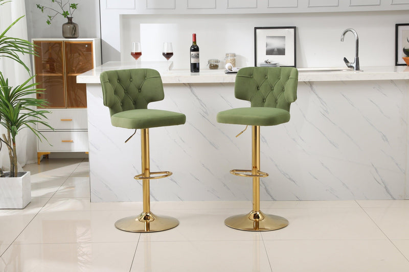 Modern Barstools Bar Height, Swivel Velvet Bar Stool Counter Height Bar Chairs Adjustable Tufted Seat Stool with Back& Footrest for Home Bar Kitchen Island Chair (Avocado, Set of 2) - Supfirm