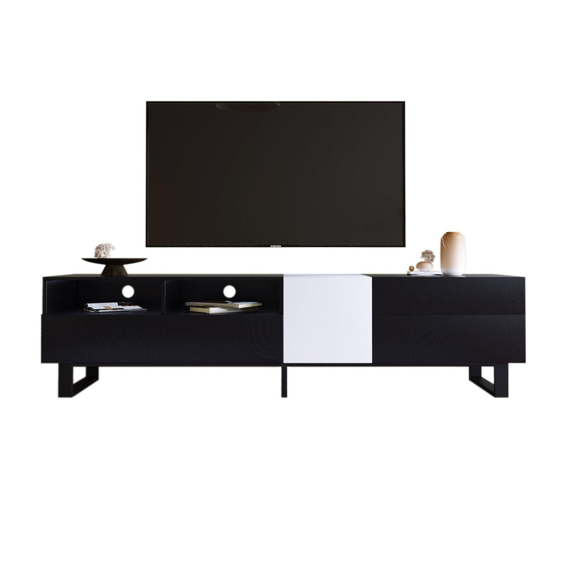 Modern TV Stand for 80'' TV with Double Storage Space, Media Console Table, Entertainment Center with Drop Down Door for Living Room, Bedroom, Home Theatre - Supfirm