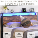 Queen Size Bed Frame with Storage Headboard and 2 Drawers, LED Lights Bed with Charging Station, Metal Platform Bed No Noise, Mattress Foundation Strong Metal Slats Support No Box Spring Needed - Supfirm
