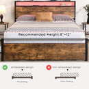 Queen Size Bed Frame with Storage Headboard and 2 Drawers, LED Lights Bed with Charging Station, Metal Platform Bed No Noise, Mattress Foundation Strong Metal Slats Support No Box Spring Needed - Supfirm