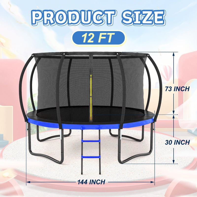 12FT Outdoor Big Trampoline With Inner Safety Enclosure Net, Ladder, PVC Spring Cover Padding, For Kids, Black&Blue Color - Supfirm