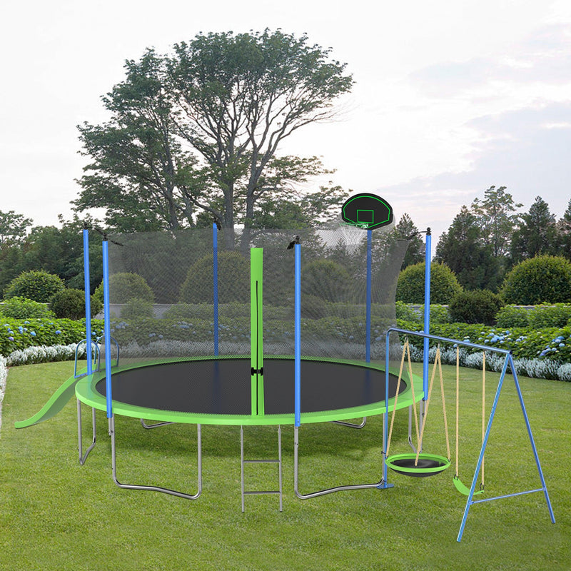 12FT Trampoline with Slide and Swings, ASTM Approved Large Recreational Trampoline with Basketball Hoop and Ladder,Outdoor Backyard Trampoline with Net, Capacity for Kids and Adults - Supfirm