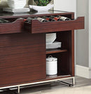 1pc Sideboard w Shelves Wine Cubbies Storage Drawers Glass Insert Top Wooden Dining Kitchen Furniture - Supfirm