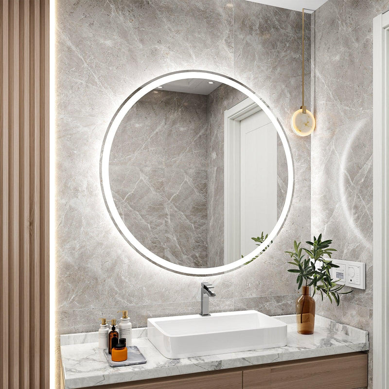 Supfirm 20 Inch Round Backlit Bathroom Mirror, LED round mirror with lighting strip, waterproof LED strip with adjustable 3-color and dimmable lighting,Touch Control, Vanity Mirror - Supfirm