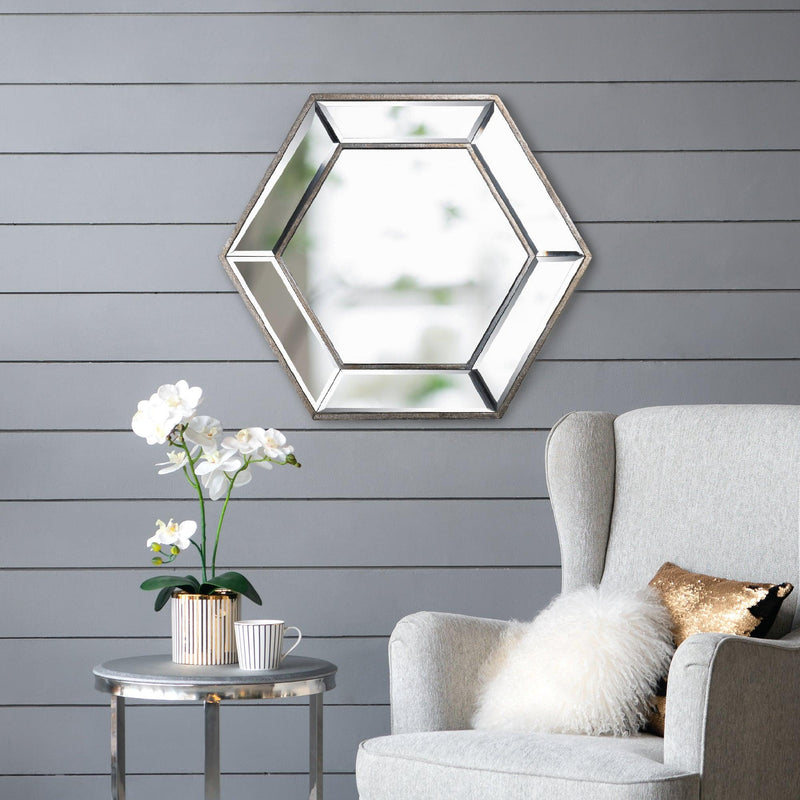 20" x 18" Hexagon Wall Mirror with Contemporary Glass Design, Home Decor Accent Mirror for Living Room, Entryway, Bedroom - Supfirm