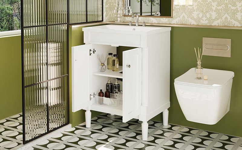 Supfirm 24'' Bathroom Vanity with Top Sink, 2-Tier Modern Bathroom Storage Cabinet, Single Sink Bathroom Vanity, Large Storage Shelves - Supfirm