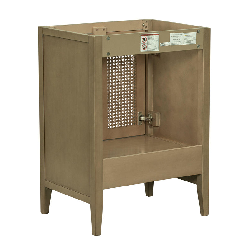 Supfirm 24" Bathroom Vanity without Sink, Base Only, Rattan Cabinet with Doors and Drawer, Solid Frame and MDF Board, Natural - Supfirm