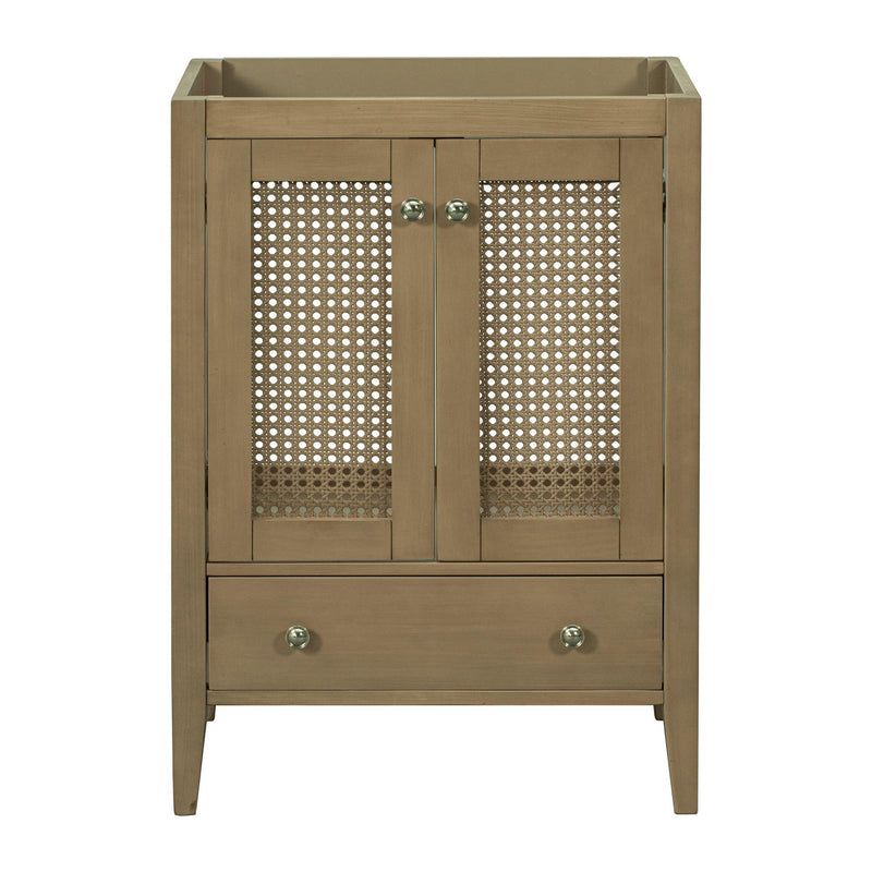 Supfirm 24" Bathroom Vanity without Sink, Base Only, Rattan Cabinet with Doors and Drawer, Solid Frame and MDF Board, Natural - Supfirm