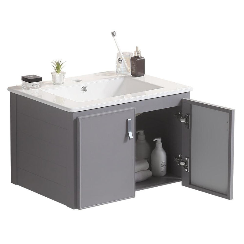 Supfirm 24' Metal Wall Mounted Bathroom Vanity with White sink,Two Metal Soft Close Cabinet Doors, Metal,Excluding faucets,Grey - Supfirm