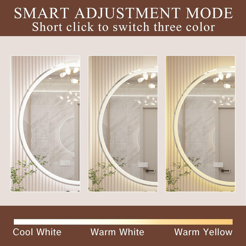 Supfirm 28 Inch Round Backlit Bathroom Mirror, LED round mirror with lighting strip, waterproof LED strip with adjustable 3-color and dimmable lighting,Touch Control, Vanity Mirror - Supfirm