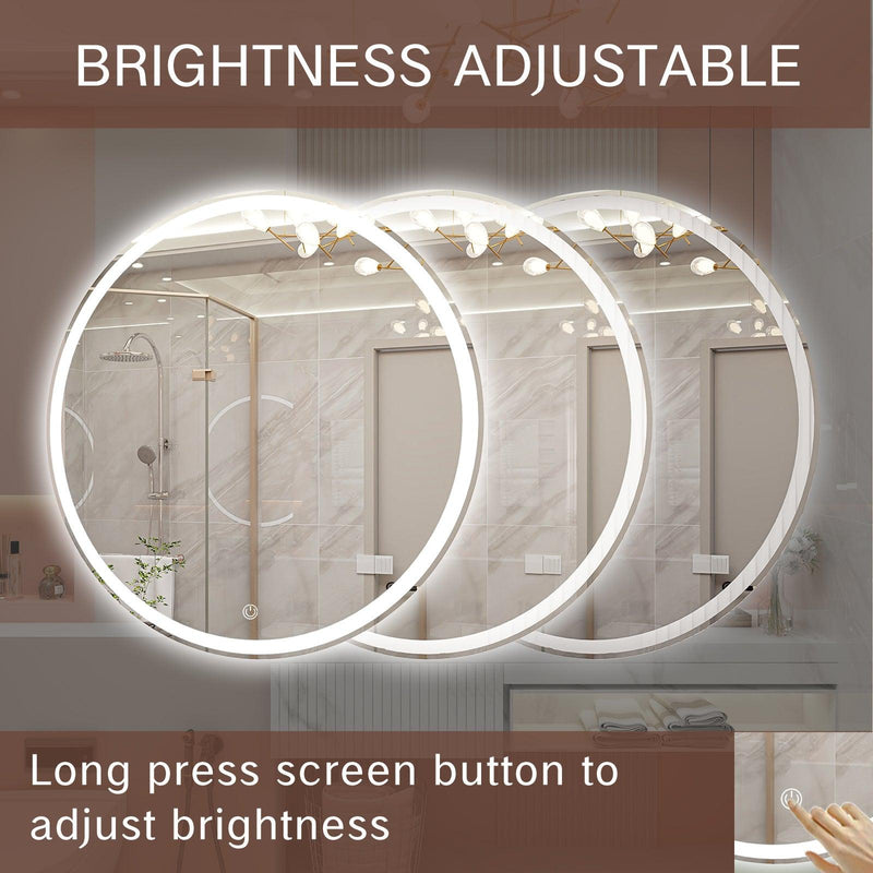 Supfirm 28 Inch Round Backlit Bathroom Mirror, LED round mirror with lighting strip, waterproof LED strip with adjustable 3-color and dimmable lighting,Touch Control, Vanity Mirror - Supfirm