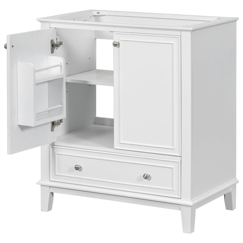 Supfirm 30" Bathroom Vanity without Sink, Base Only, Multi-functional Bathroom Cabinet with Doors and Drawer, Solid Frame and MDF Board, White - Supfirm