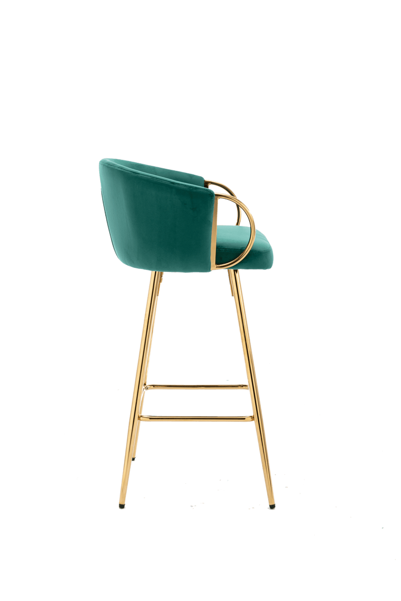 30 Inch Set of 2 Bar Stools,with Chrome Footrest and Base Velvet + Golden Leg Simple Bar Stool, Kitchen Island Seats, GREEN - Supfirm