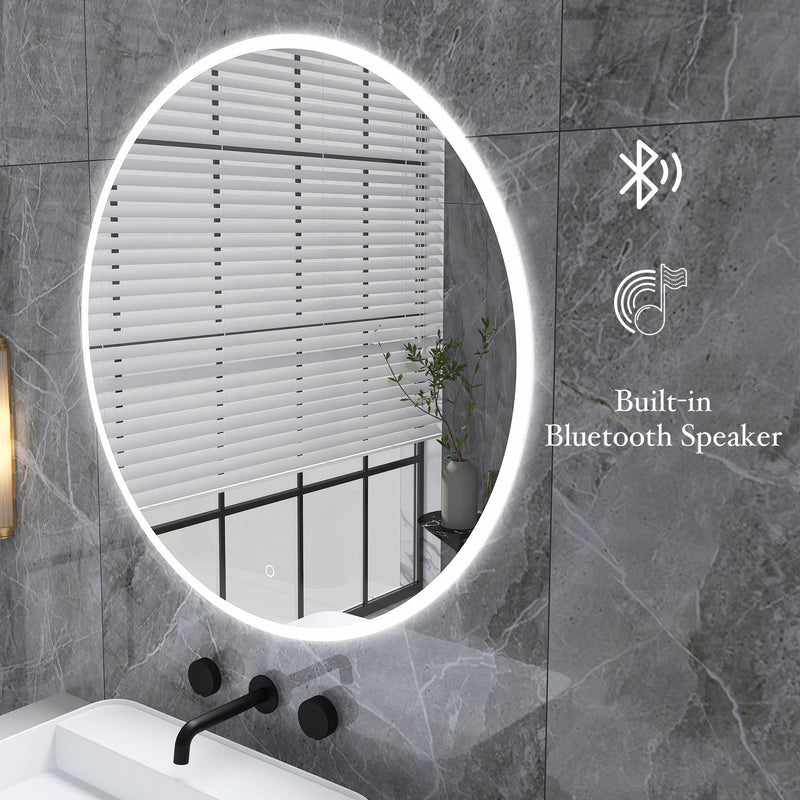 32 in. Round Wall-Mounted Dimmable LED Bathroom Vanity Mirror with Defogger and Bluetooth Music Speaker - Supfirm