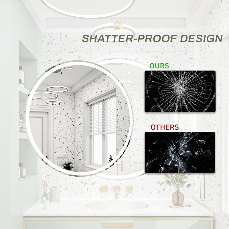 Supfirm 32 Inch Round Backlit Bathroom Mirror, LED round mirror with lighting strip, waterproof LED strip with adjustable 3-color and dimmable lighting,Touch Control, Vanity Mirror - Supfirm