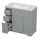 36" Bathroom Vanity with Sink Combo, One Cabinet and Six Drawers, Solid Wood and MDF Board, Grey - Supfirm