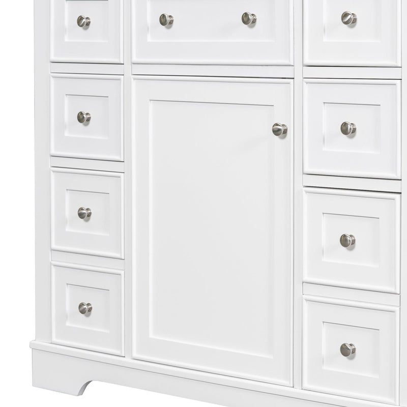 36" Bathroom Vanity with Sink Combo, One Cabinet and Six Drawers, Solid Wood and MDF Board, White - Supfirm