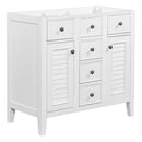 36" Bathroom Vanity without Sink, Cabinet Base Only, Two Cabinets and Five Drawers, Solid Wood Frame, White - Supfirm