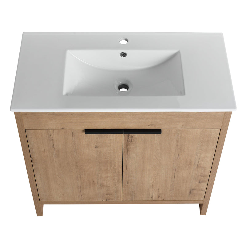 36" Freestanding Bathroom Vanity with White Ceramic Sink & 2 Soft-Close Cabinet Doors ((KD-PACKING),BVB02436IMO-F-BL9090B - Supfirm